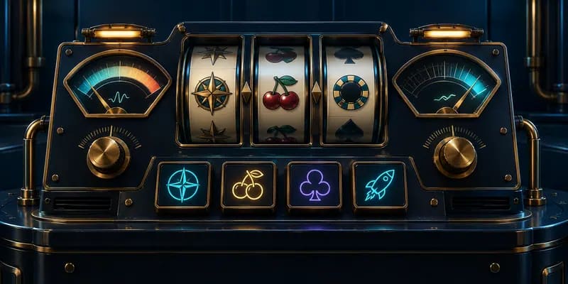 Mechaniczny panel wyboru gier z pokrętłami RTP i zmienności